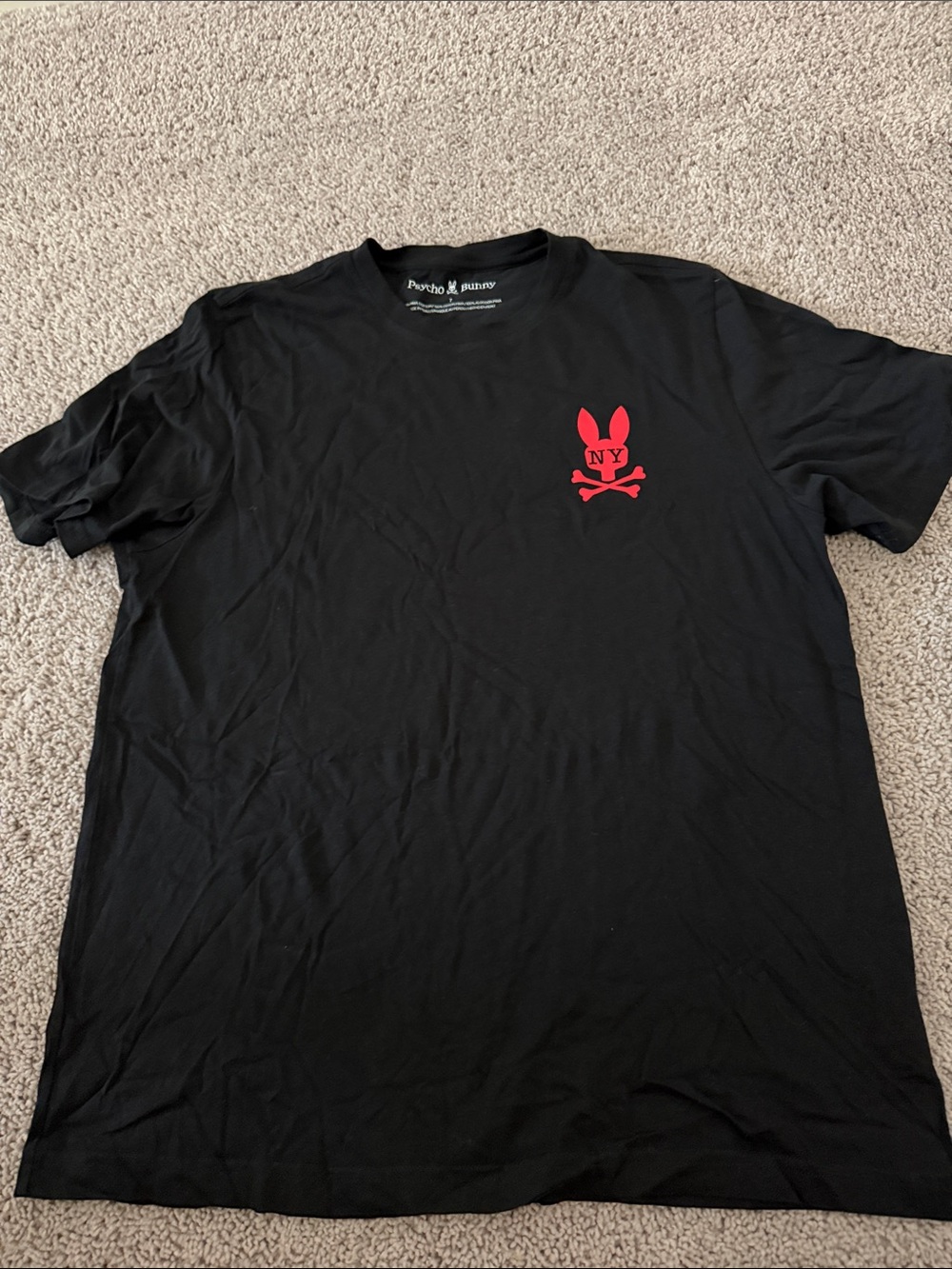 Psycho Bunny Black Short-Sleeve Tee with Red NY Bunny Emblem